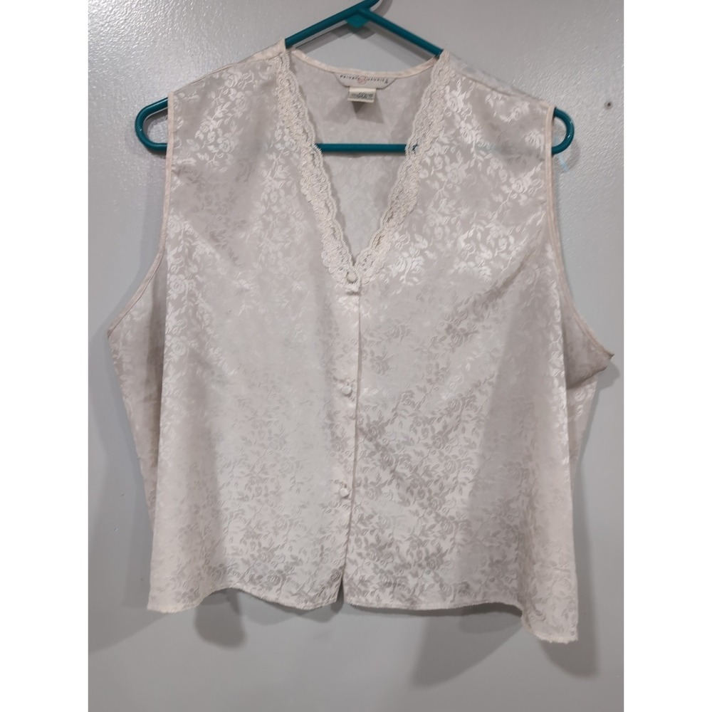 Vintage 90s Private Luxuries XXL Satin Brocade Lace V Neck Lingerie Vest Cami